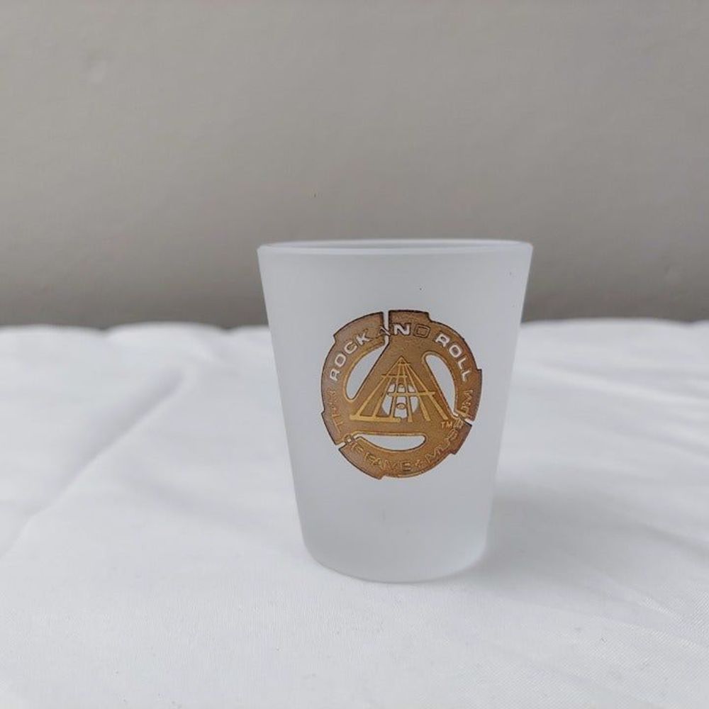 Rock and Roll Hall of Fame Museum Frosted & Gold Souvenir Shot Glass 1998 VTHF